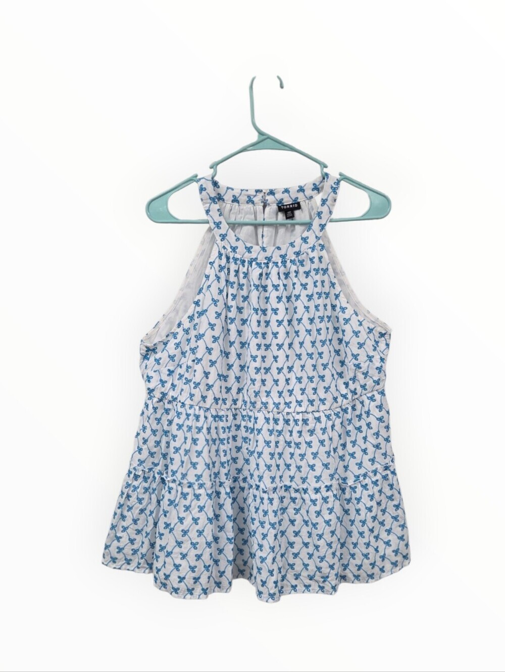 Torrid 00 babydoll eyelet lace lined Tiered Tank Top in White & Teal